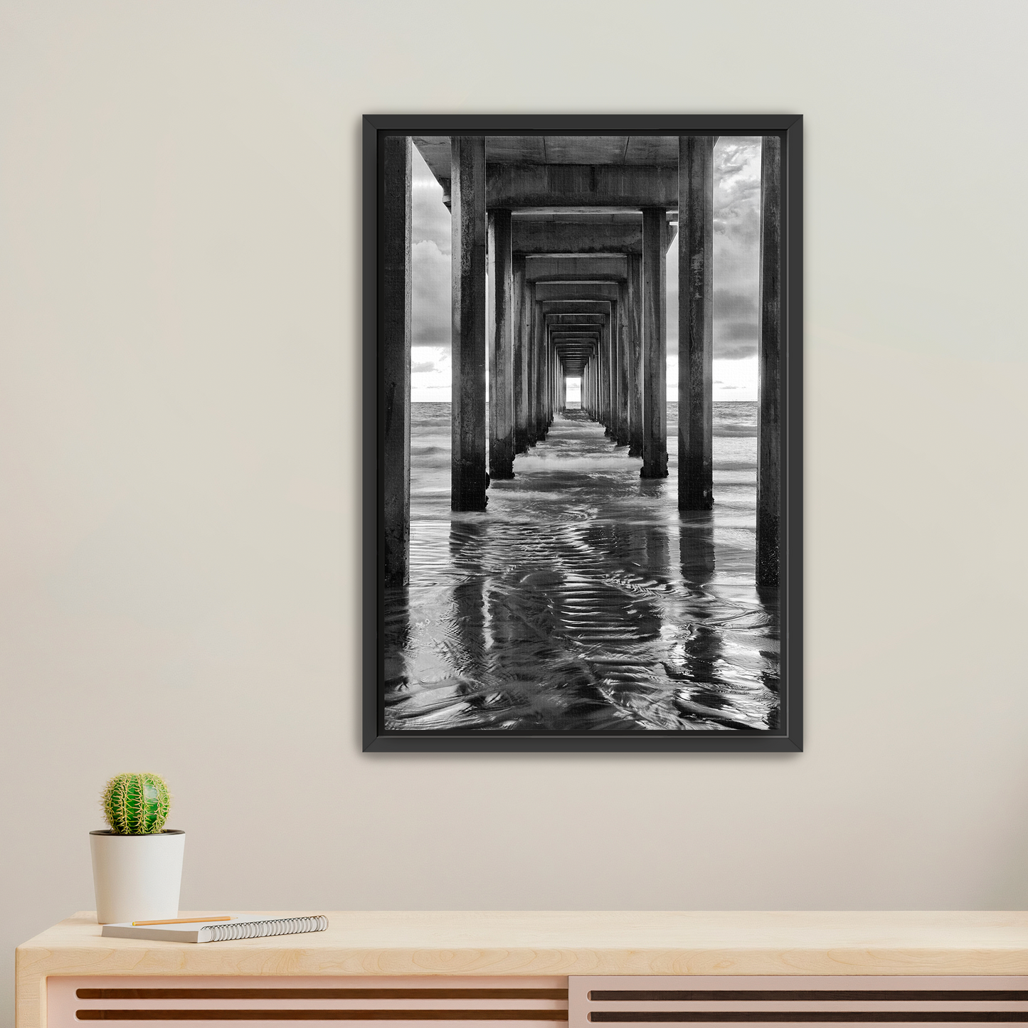 "Infinite Passage" — Scripps Pier Black & White Ocean Print
