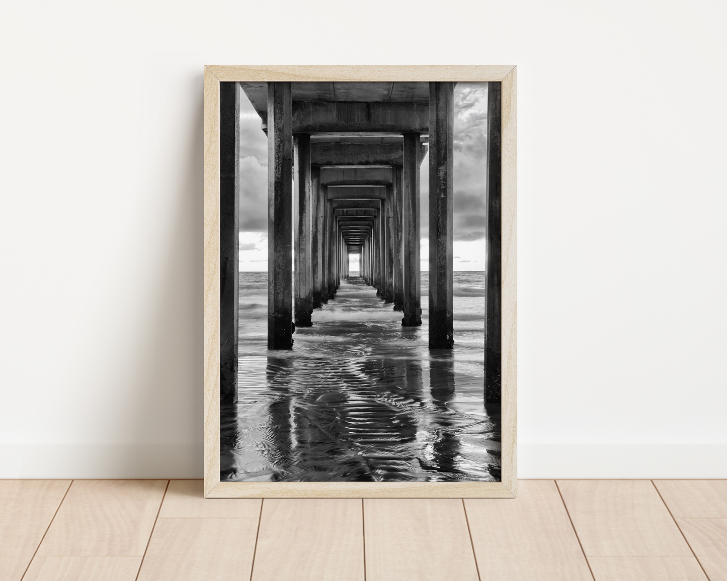"Infinite Passage" — Scripps Pier Black & White Ocean Print