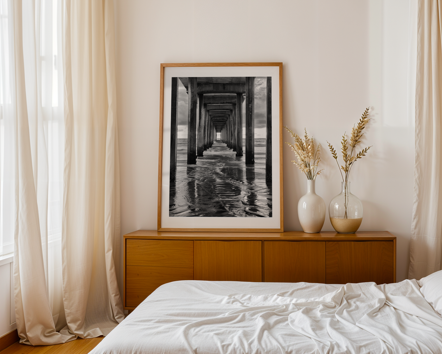"Infinite Passage" — Scripps Pier Black & White Ocean Print