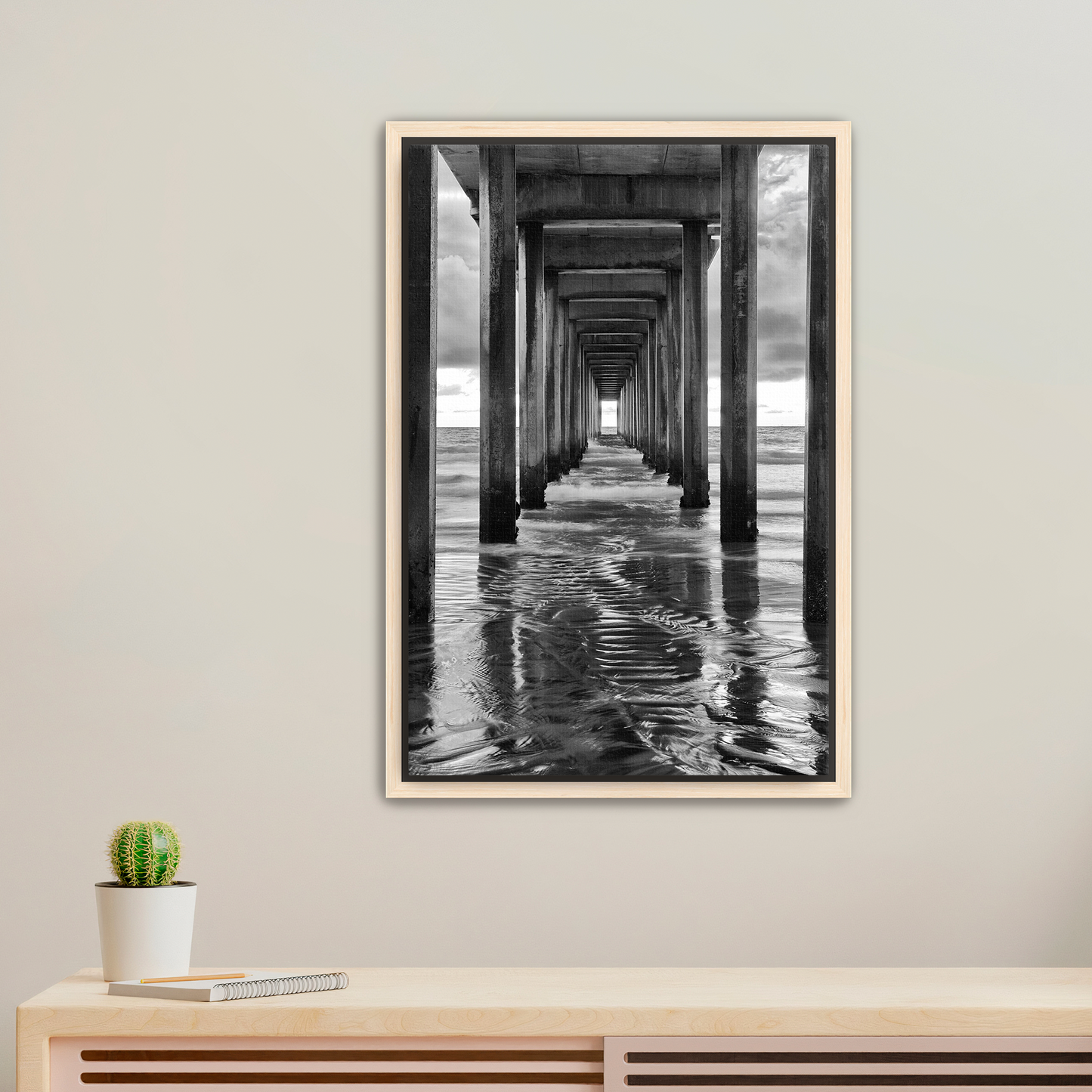 "Infinite Passage" — Scripps Pier Black & White Ocean Print