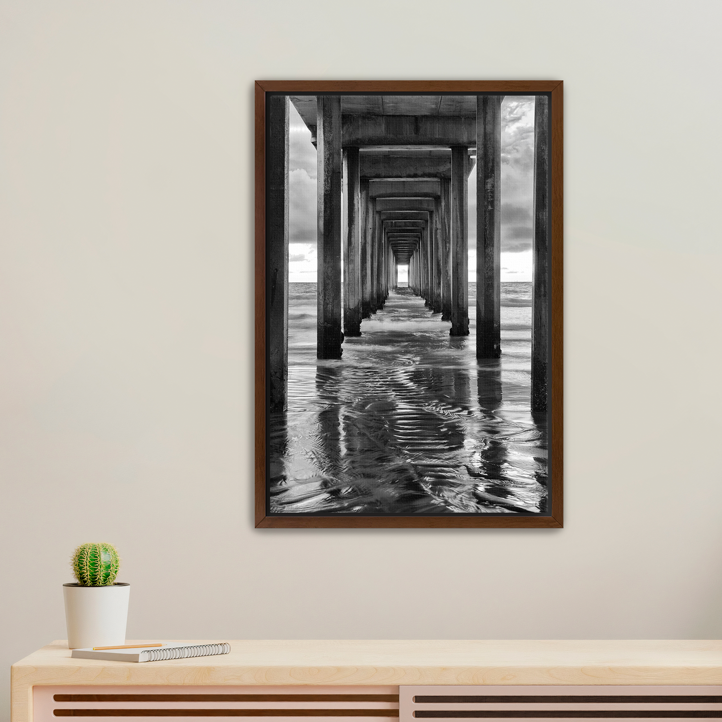 "Infinite Passage" — Scripps Pier Black & White Ocean Print