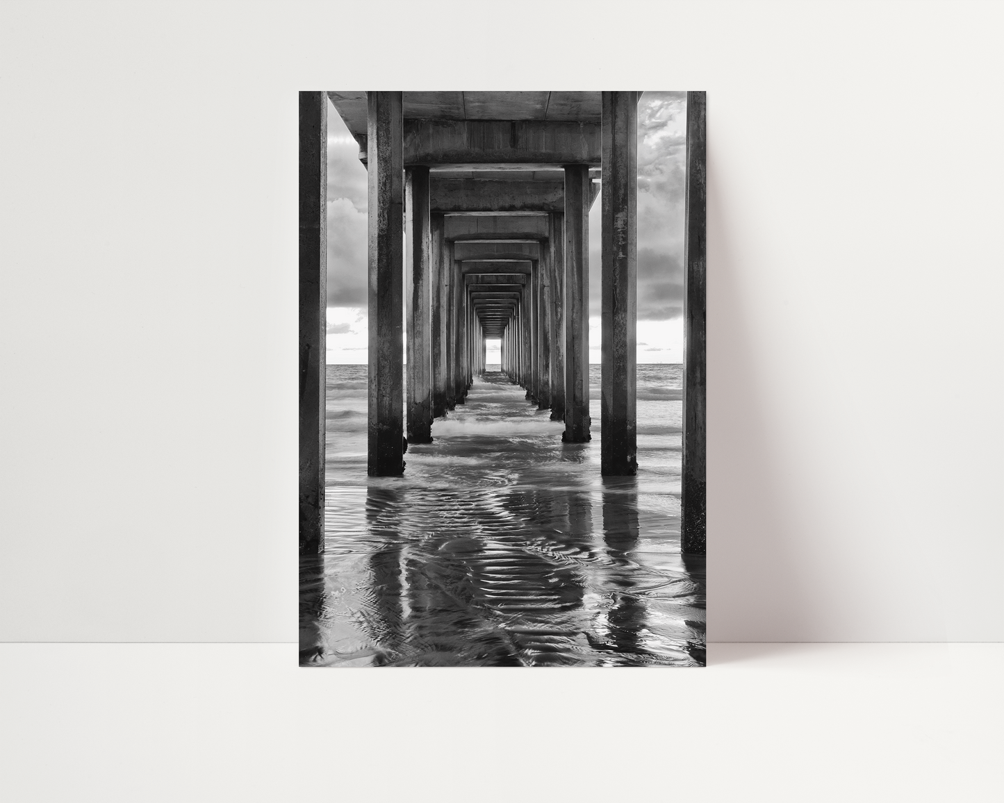 "Infinite Passage" — Scripps Pier Black & White Ocean Print