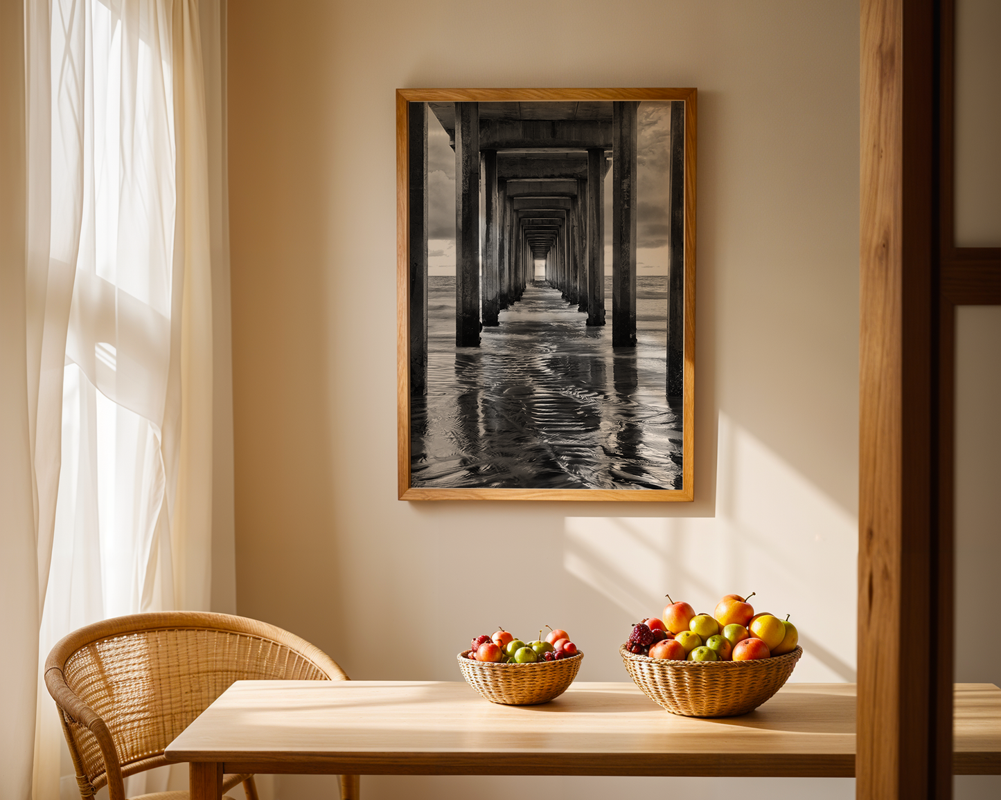 "Infinite Passage" — Scripps Pier Black & White Ocean Print