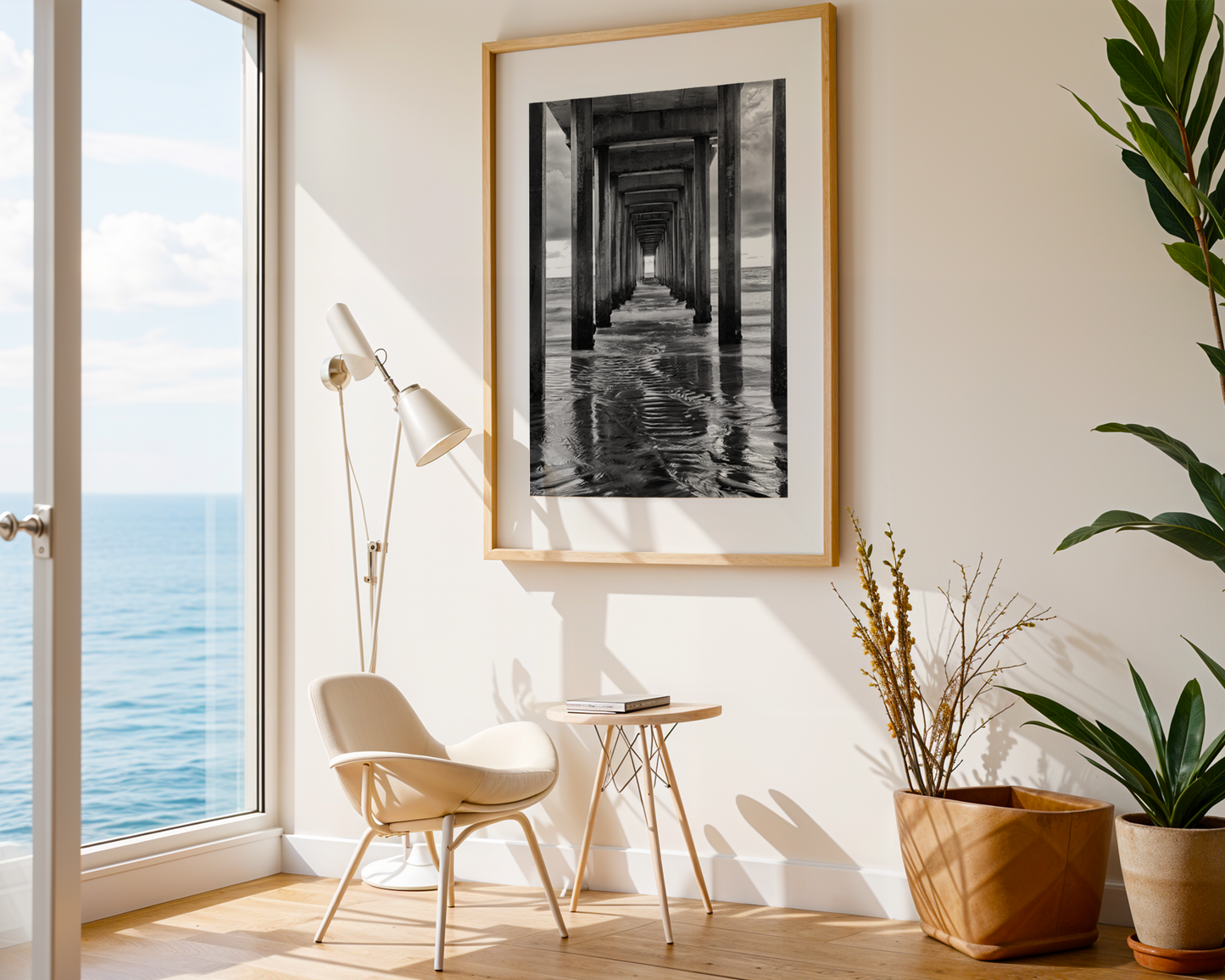"Infinite Passage" — Scripps Pier Black & White Ocean Print